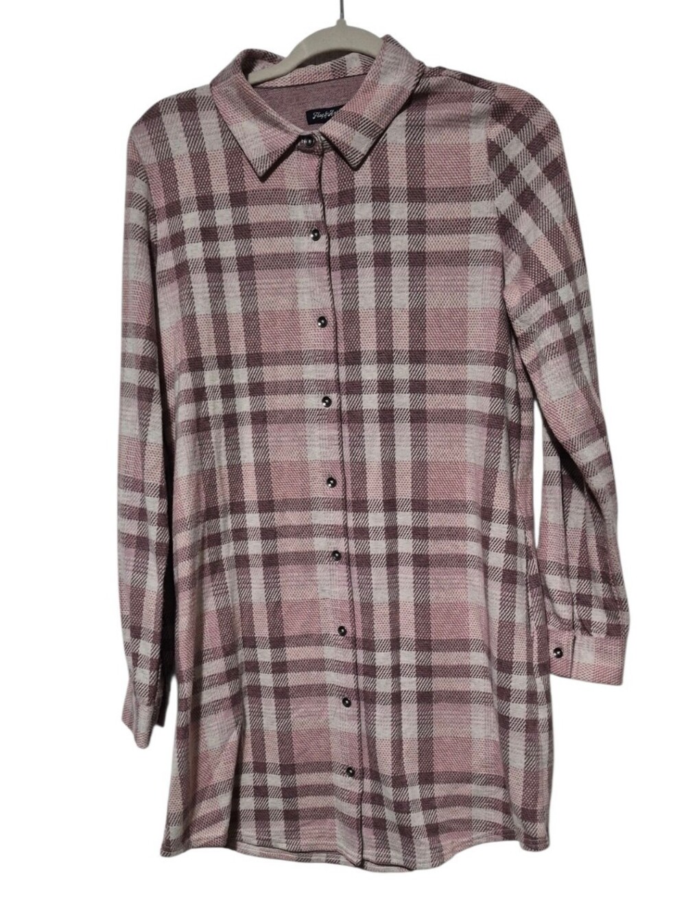 Flag & Anthem Pink Plaid Button Front Long Sleeve Shirt Dress Size M